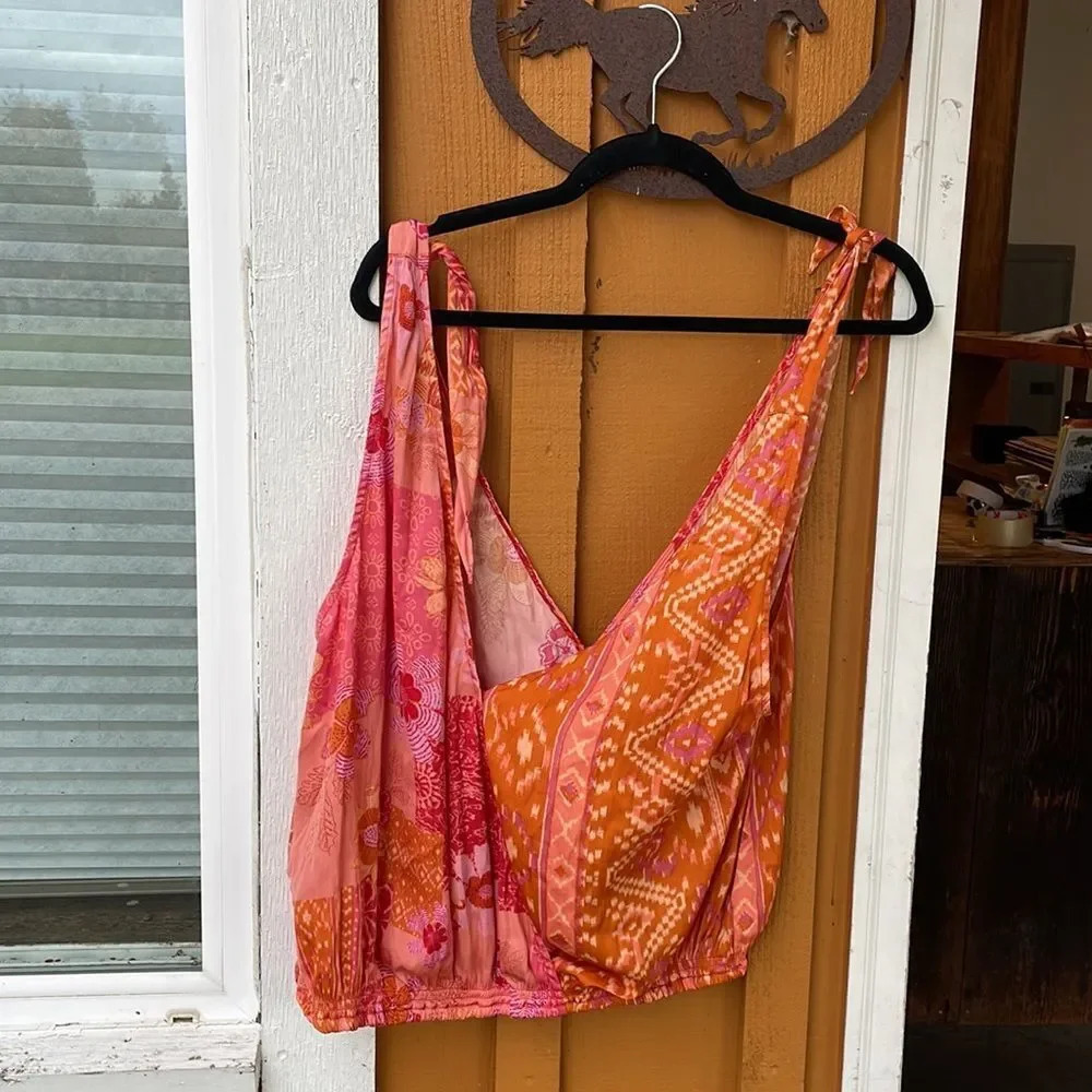 NWT Free People woman’s bright pink and red flowly tank top - Picture 4 of 13